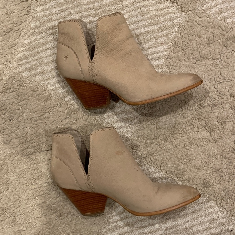 FRYE Ivory Ankle Boots with Wooden Heel
